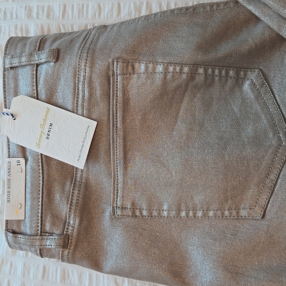 NWT TOMMY BAHAMA High Rise Ankle Jeans Metallic Gold Denim Sz 16 - Picture 3 of 14